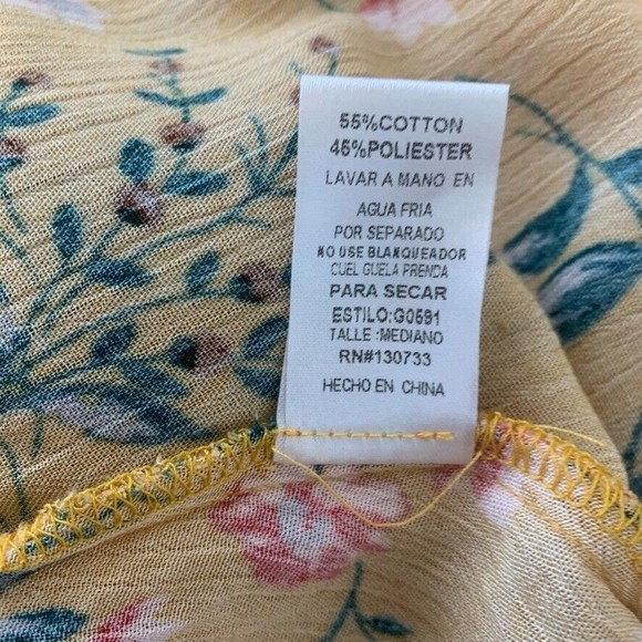 Umgee USA Yellow Floral Print Tunic Top Sleeveless Criss Cross Neck Tie Back M - Picture 9 of 11